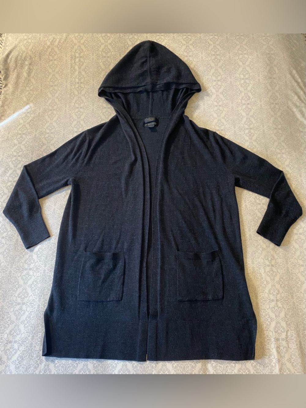 Rachel Roy Merino Wool Long Hooded Open Cardigan Sweater with Pockets - Picture 3 of 16